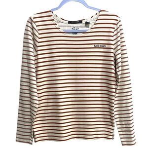 Maison Scotch Amsterdams Blauw Striped Thick Knit Long Sleeve Top Rust White 1 S